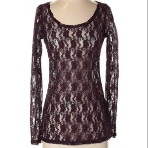 SOLD Longsleeve Sheer Lace Shirt, Eggplant/Plum